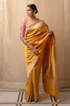 Buy_Priyanka Raajiv_Yellow Silk Banarasi Maghi Pattidaar Jaal Pattern Saree With Running Blouse _at_Aza_Fashions