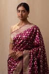 Priyanka Raajiv_Wine Silk Banarasi Paisley Floral Buttis Kalini Saree With Running Blouse _Online_at_Aza_Fashions