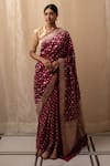 Shop_Priyanka Raajiv_Wine Silk Banarasi Paisley Floral Buttis Kalini Saree With Running Blouse _Online_at_Aza_Fashions