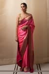 Buy_Priyanka Raajiv_Pink Silk Banarasi Floral Meenakari Heera Butti Saree With Running Blouse _at_Aza_Fashions