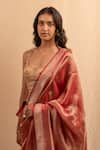 Shop_Priyanka Raajiv_Maroon Silk Banarasi Textered Rudra Saree With Running Blouse _Online_at_Aza_Fashions