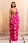 Shop_Priyanka Raajiv_Pink Silk Banarasi Floral Jaal Manik Diagonal Saree With Running Blouse _Online_at_Aza_Fashions