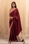 Buy_Priyanka Raajiv_Maroon Silk Banarasi Mughal Jaali Manikya Pattern Saree With Running Blouse _at_Aza_Fashions