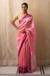 Buy_Priyanka Raajiv_Pink Silk Chanderi Hakeek Saree With Running Blouse _at_Aza_Fashions