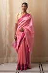 Priyanka Raajiv_Pink Silk Chanderi Hakeek Saree With Running Blouse _Online_at_Aza_Fashions