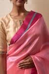 Shop_Priyanka Raajiv_Pink Silk Chanderi Hakeek Saree With Running Blouse _Online_at_Aza_Fashions