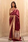 Buy_Priyanka Raajiv_Wine Silk Banarasi Chandra Saree With Running Blouse _at_Aza_Fashions