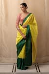 Shop_Priyanka Raajiv_Yellow Silk Chanderi Woven Floral Butis Mohi Saree With Running Blouse _at_Aza_Fashions