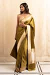 Buy_Priyanka Raajiv_Green Silk Banarasi Chandra Saree With Running Blouse _at_Aza_Fashions