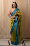 Buy_Priyanka Raajiv_Green Silk Chanderi Kaiya Saree With Running Blouse _at_Aza_Fashions