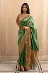 Buy_Priyanka Raajiv_Green Silk Chanderi Lopa Saree With Running Blouse _at_Aza_Fashions