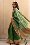 Shop_Priyanka Raajiv_Green Silk Chanderi Lopa Saree With Running Blouse _at_Aza_Fashions