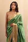 Priyanka Raajiv_Green Silk Chanderi Lopa Saree With Running Blouse _at_Aza_Fashions