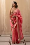 Buy_Priyanka Raajiv_Pink Silk Banarasi Woven Floral Surangini Saree With Running Blouse _at_Aza_Fashions