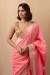 Priyanka Raajiv_Pink Silk Banarasi Woven Floral Surangini Saree With Running Blouse _Online_at_Aza_Fashions