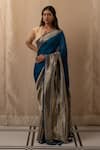 Priyanka Raajiv_Blue Silk Banarasi Woven Geometric Neelam Saree With Running Blouse _Online_at_Aza_Fashions