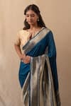 Buy_Priyanka Raajiv_Blue Silk Banarasi Woven Geometric Neelam Saree With Running Blouse _Online_at_Aza_Fashions