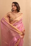 Priyanka Raajiv_Pink Silk Chanderi Woven Floral Motifs Sindhur Butis Saree With Running Blouse _Online_at_Aza_Fashions