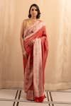 Buy_Priyanka Raajiv_Orange Silk Banarasi Geometric Motif Gerua Saree With Running Blouse _at_Aza_Fashions