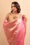 Buy_Priyanka Raajiv_Pink Silk Banarasi Floral Butta Almora Detailed Saree With Running Blouse 