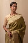 Shop_Priyanka Raajiv_Green Silk Banarasi Floral Meenakari Heera Butti Saree With Running Blouse 