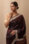 Shop_Priyanka Raajiv_Wine Silk Banarasi Paisley Tanchoi Rukma Detailed Saree With Running Blouse 