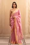 Buy_Priyanka Raajiv_Pink Silk Chanderi Woven Floral Motifs Sindhur Butis Saree With Running Blouse _at_Aza_Fashions