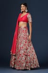 Two Sisters By Gyans_Pink Net, Georgette Sequins Asymmetric Meadow Embroidered Lehenga Set _at_Aza_Fashions