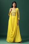 Buy_Two Sisters By Gyans_Yellow Georgette Embroidered Cutdana Round Sequin Zari Draped Anarkali _at_Aza_Fashions