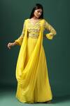 Shop_Two Sisters By Gyans_Yellow Georgette Embroidered Cutdana Round Sequin Zari Draped Anarkali 