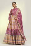 Buy_Samyukta Singhania_Purple Chiffon, Silk, Denim Acanthus Bloom Print Anarkali With Dupatta 