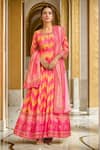 Buy_Samyukta Singhania_Multi Color Soft Dola Silk Print Alluring Chevron Round Anarkali With Dupatta _at_Aza_Fashions