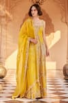 Buy_SAISHA_Yellow Organza Embroidered Sequin Cutdana Slit Peplum Kurta Sharara Set _at_Aza_Fashions