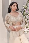 SAISHA_Ivory Organza Embroidered Sequin Jacket Pearl Embellished Floral Sharara Set _Online_at_Aza_Fashions