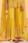 SAISHA_Yellow Organza Pearl Tonal Embellished Slit Peplum Kurta With Sharara _Online_at_Aza_Fashions