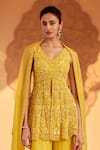 Buy_SAISHA_Yellow Organza Pearl Tonal Embellished Slit Peplum Kurta With Sharara _Online_at_Aza_Fashions