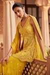 Shop_SAISHA_Yellow Organza Pearl Tonal Embellished Slit Peplum Kurta With Sharara _Online_at_Aza_Fashions