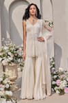 Buy_SAISHA_Ivory Organza Embroidered Sequin V-neck Scalloped Slit Peplum Kurta Sharara Set _at_Aza_Fashions