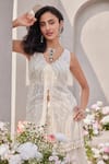 Buy_SAISHA_Ivory Organza Embroidered Sequin V-neck Scalloped Slit Peplum Kurta Sharara Set 