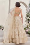 Shop_SAISHA_Ivory Organza Embroidered Sequin Floral Jaali 3d Embellished Bridal Lehenga Set _at_Aza_Fashions