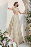 SAISHA_Ivory Organza Embroidered Sequin Floral Jaali 3d Embellished Bridal Lehenga Set _Online_at_Aza_Fashions