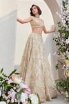 Buy_SAISHA_Ivory Organza Embroidered Sequin Floral Jaali 3d Embellished Bridal Lehenga Set _Online_at_Aza_Fashions