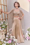 Buy_SAISHA_Beige Net Embroidered Sequin Cape Open Dori Sharara Set _at_Aza_Fashions