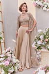 SAISHA_Beige Net Embroidered Sequin Cape Open Dori Sharara Set _Online_at_Aza_Fashions