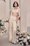 Buy_SAISHA_Ivory Organza Embroidered Sequin Cape Open High-low Bell Bottom Pant Set _at_Aza_Fashions