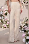 SAISHA_Ivory Organza Embroidered Sequin Cape Open High-low Bell Bottom Pant Set _Online_at_Aza_Fashions