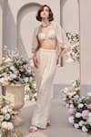 Buy_SAISHA_Ivory Organza Embroidered Sequin Cape Open High-low Bell Bottom Pant Set _Online_at_Aza_Fashions