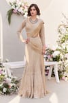 Buy_SAISHA_Gold Organza Embroidered Zardozi Pearl Fish-cut Lehenga Saree With Blouse _at_Aza_Fashions