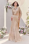 SAISHA_Gold Organza Embroidered Zardozi Pearl Fish-cut Lehenga Saree With Blouse _at_Aza_Fashions