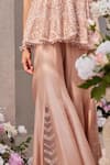 SAISHA_Pink Organza Embroidered Sequin Floral Chevron Slit Peplum Kurta With Sharara _at_Aza_Fashions